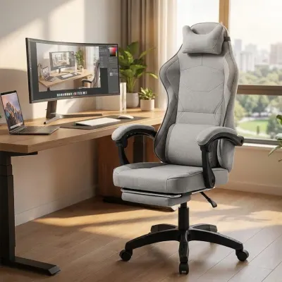 Fabric computer chair with footrest and massage belt, adjustable up to 150 kg, furniture and interior, lighting ad in Riga 5