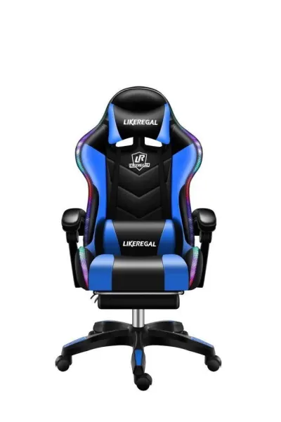 Zils gaming datorkrēsls ar masāžu, RGB, kāju balstu, 150°, mēbeles un interjers, apgaismojums sludinājums Rīgā 4