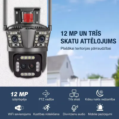 12 MP Outdoor WiFi PTZ Surveillance Camera with Four Lenses, video and security systems ad in Riga 5