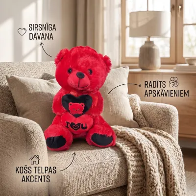 Red plush bear with a heart, 30 cm, toys ad in Riga 3