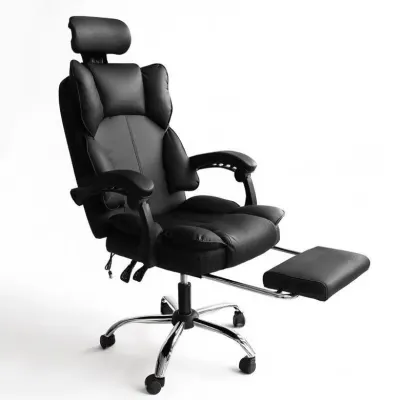 Ergonomisks datorkrēsls ar kāju balstu melns eko āda 150 kg 90–155°, mēbeles un interjers, apgaismojums sludinājums Rīgā 9