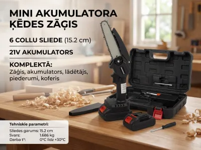 Akumulatora mini motorzāģis 21V 6 collu, mēbeles un interjers, apgaismojums sludinājums Rīgā 2