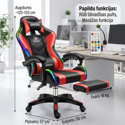 Computer chair with LED, red massage chair with black accents, furniture and interior, lighting ad in Riga 3