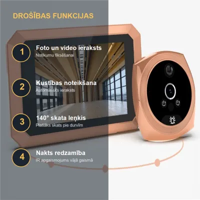 Durvju actiņa ar ierakstu, 4,1 collu monitors, durvju zvans (Foto un video..., video un drošības sistēmas sludinājums Rīgā 3