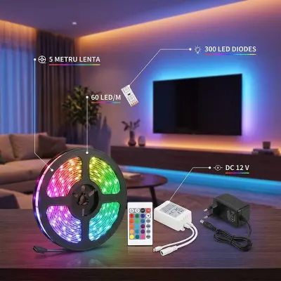 Led lenta 5m, 3528 mitruma izturīgā, silikona apvalkā, ar barošanas bloku 12v 3a, mēbeles un interjers, apgaismojums sludinājums Rīgā 3