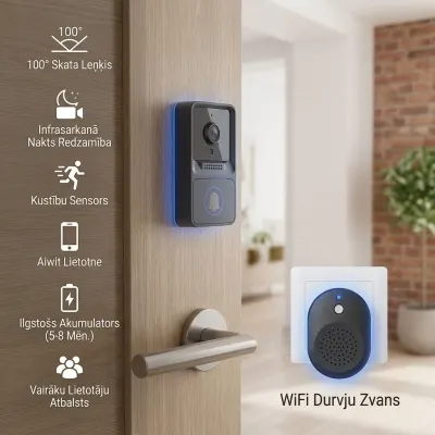 Домофон с дверным звонком, Wi-Fi и камерой; на смартфон приходит уведомление, видеонаблюдение и системы безопасности ad в Риге 2