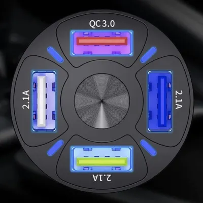 Auto usb lādētājs 2.1-30A, ar 4 USB portiem un universālu vadu (usb-c ; micro usb..., aksesuāri un viedierīces sludinājums Rīgā 2