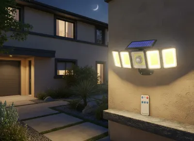 Solar-powered LED lamp with a motion sensor and 5 adjustable panels, furniture and interior, lighting ad in Riga 3