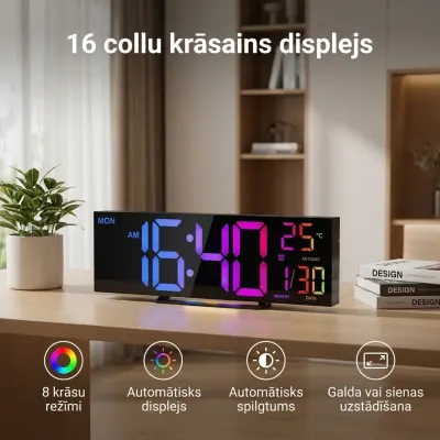 39 cm LED wall clock with 8 colors, large display, furniture and interior, lighting ad in Riga 2
