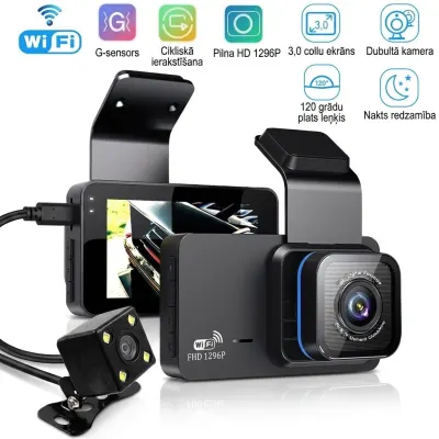 Wide-Angle FHD Car Dash Cam with G-Sensor, Wi-Fi, and Rearview Camera –..., video and security systems ad in Riga 3