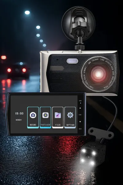Car dashcam with 2 cameras (touchscreen, 4K, motion-activated recording, ..., video and security systems ad in Riga 2