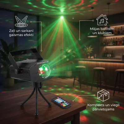LED disco projector with an adjustable tripod and remote control, green and red, furniture and interior, lighting ad in Riga 3