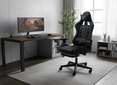 Adjustable office computer chair with footrest and massage cushion – black, furniture and interior, lighting ad in Riga 5