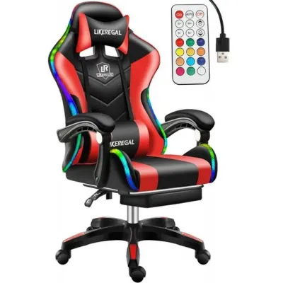 Computer chair with LED, red massage chair with black accents, furniture and interior, lighting ad in Riga 7