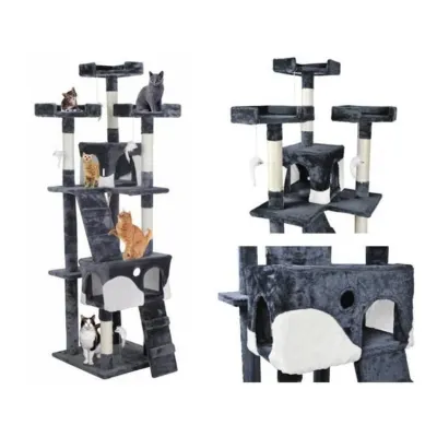 3-Story Cat House with Scratching Post, 90 cm, Gray,  animal feed, products and services ad in Riga 2