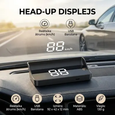 GPS HUD Speedometer for Cars, LED Display, Speed Alert, USB 5V, Black, furniture and interior, lighting ad in Riga 1
