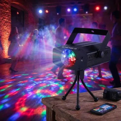 LED disco projector with an adjustable tripod and remote control, green and red, furniture and interior, lighting ad in Riga 6