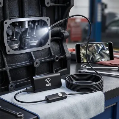 Endoscope camera with monitor (5-meter cable + side-view mirrors), rechargeable, waterproof, video and security systems ad in Riga 2
