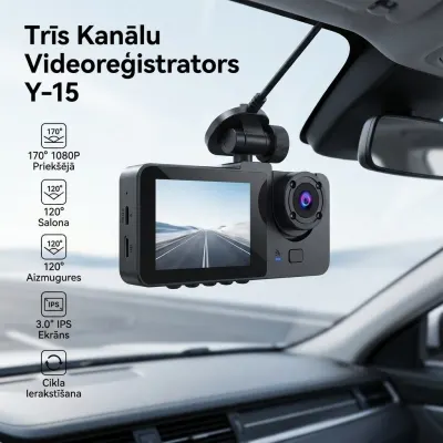3-Camera Dash Cam with Interior and Rear Cameras, 1080p, video and security systems ad in Riga 2