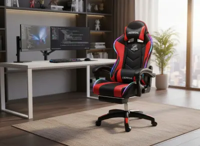 Computer chair with LED, red massage chair with black accents, furniture and interior, lighting ad in Riga 5