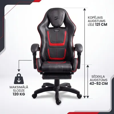 Black gaming computer chair with a pull-out footrest, supports up to 120 kg, furniture and interior, lighting ad in Riga 6