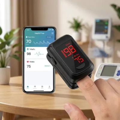 Bluetooth finger pulse oximeter with an LED display and app connectivity –..., optics, hearing aids, health aids ad in Riga 3