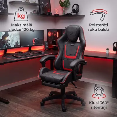 Black gaming computer chair with a pull-out footrest, supports up to 120 kg, furniture and interior, lighting ad in Riga 2