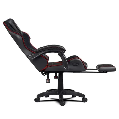 Black gaming computer chair with a pull-out footrest, supports up to 120 kg, furniture and interior, lighting ad in Riga 9