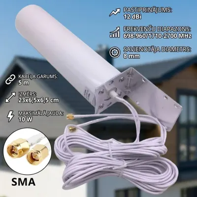 4G antenna for better signal reception, connects to the router (5 m, 4G LTE SMA 12 dBi..., networking and internet equipment ad in Riga 5