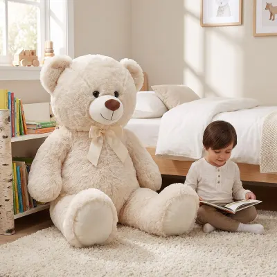 Liels bēšs plīša lācis ar banti, 100 cm, rotaļlietas sludinājums Rīgā 1