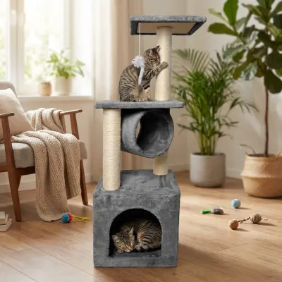 3-Story Cat House with Scratching Post, 90 cm, Gray,  animal feed, products and services ad in Riga 3
