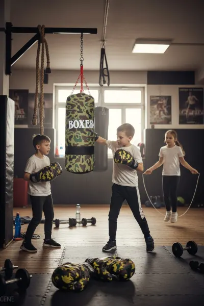 Bērnu boksa maiss ar cimdiem bērniem 45x16 cm, drošs sportam, sporta nodarbības, inventārs, piederumi sludinājums Rīgā 2