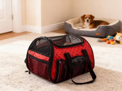 Foldable bag for dogs and cats, red, 41x23x27 cm, for travel,  animal feed, products and services ad in Riga 2