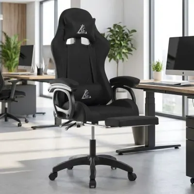 Ergonomisks biroja krēsls ar masāžas funkciju, regulējamu atzveltni un eko ādas/auduma apdari, melns – līdz 150 kg