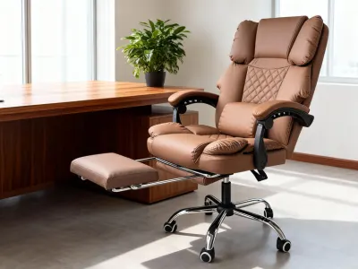 Office Computer Chair with Footrest, USB Massage, Eco-Leather, Cappuccino, 150 kg, furniture and interior, lighting ad in Riga 5