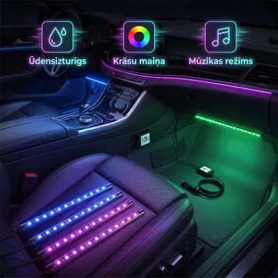Car LED RGB Neon-Style Lighting, Bluetooth, 10W, 12V, Waterproof, furniture and interior, lighting ad in Riga 3