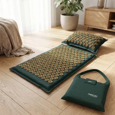 Dark green acupressure mat with a pillow and golden studs, optics, hearing aids, health aids ad in Riga 5
