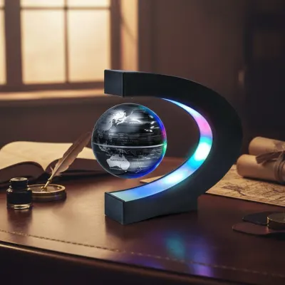 Rotating, levitating globe with a magnetic field and LED lighting, furniture and interior, lighting ad in Riga 5