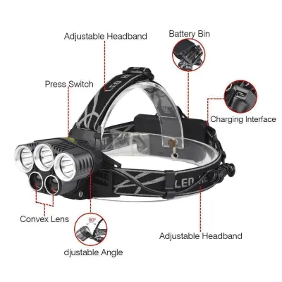 ULTRA Ultra-Bright Headlamp, 80,000 LM, 5X X-XM-L T6 LED, Rechargeable, with 5 Modes, furniture and interior, lighting ad in Riga 2