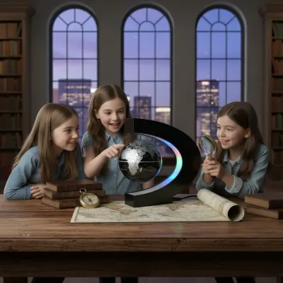 Rotating, levitating globe with a magnetic field and LED lighting, furniture and interior, lighting ad in Riga 4