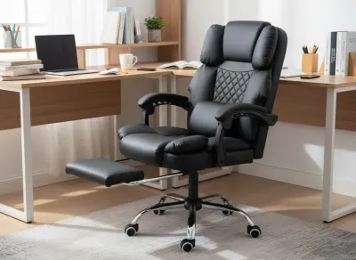 Ergonomisks grozāms datorkrēsls ar kāju balstu melns eko āda 150 kg, mēbeles un interjers, apgaismojums sludinājums Rīgā 4
