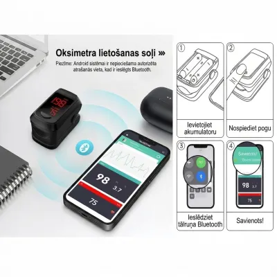 Bluetooth finger pulse oximeter with an LED display and app connectivity –..., optics, hearing aids, health aids ad in Riga 8