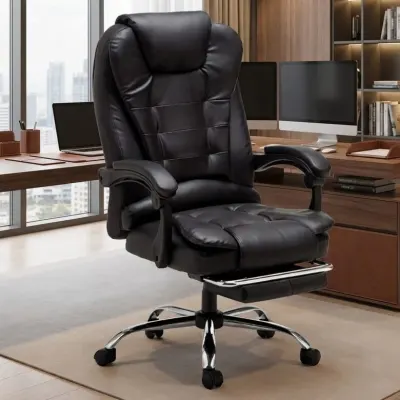 Office chair with footrest, black computer chair, furniture and interior, lighting ad in Riga 3