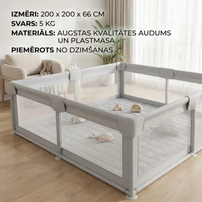 Bērnu sētiņa - manēža 200x200cm, pelēka, bērnu mēbeles sludinājums Rīgā 3