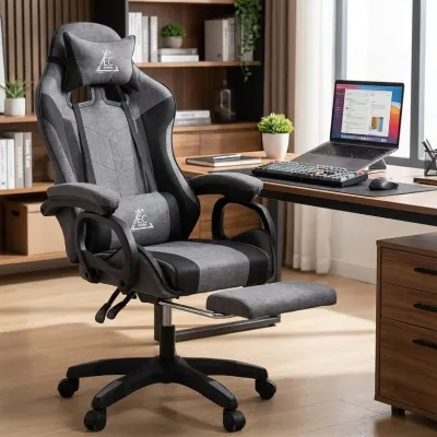 Ergonomisks datora un biroja krēsls ar regulējamu atzveltni un kāju balstu pelēks, mēbeles un interjers, apgaismojums sludinājums Rīgā 5