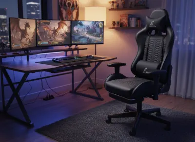 Adjustable office computer chair with footrest and massage cushion – black, furniture and interior, lighting ad in Riga 7