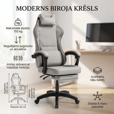 Fabric computer chair with footrest and massage belt, adjustable up to 150 kg, furniture and interior, lighting ad in Riga 2