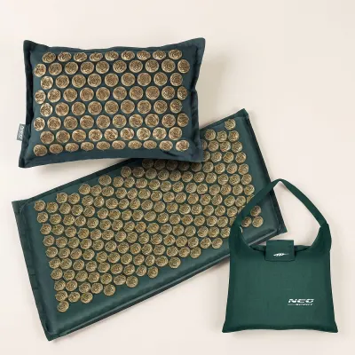Dark green acupressure mat with a pillow and golden studs, optics, hearing aids, health aids ad in Riga 4