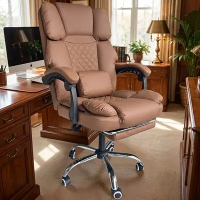 Office Computer Chair with Footrest, USB Massage, Eco-Leather, Cappuccino, 150 kg, furniture and interior, lighting ad in Riga 2