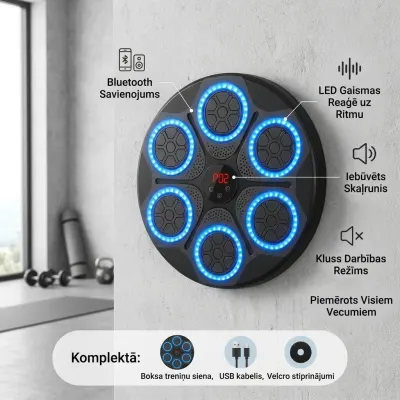 Wall-mounted boxing bag with Bluetooth, LED lights, and a built-in speaker, sports activities, equipment, accessories ad in Riga 1